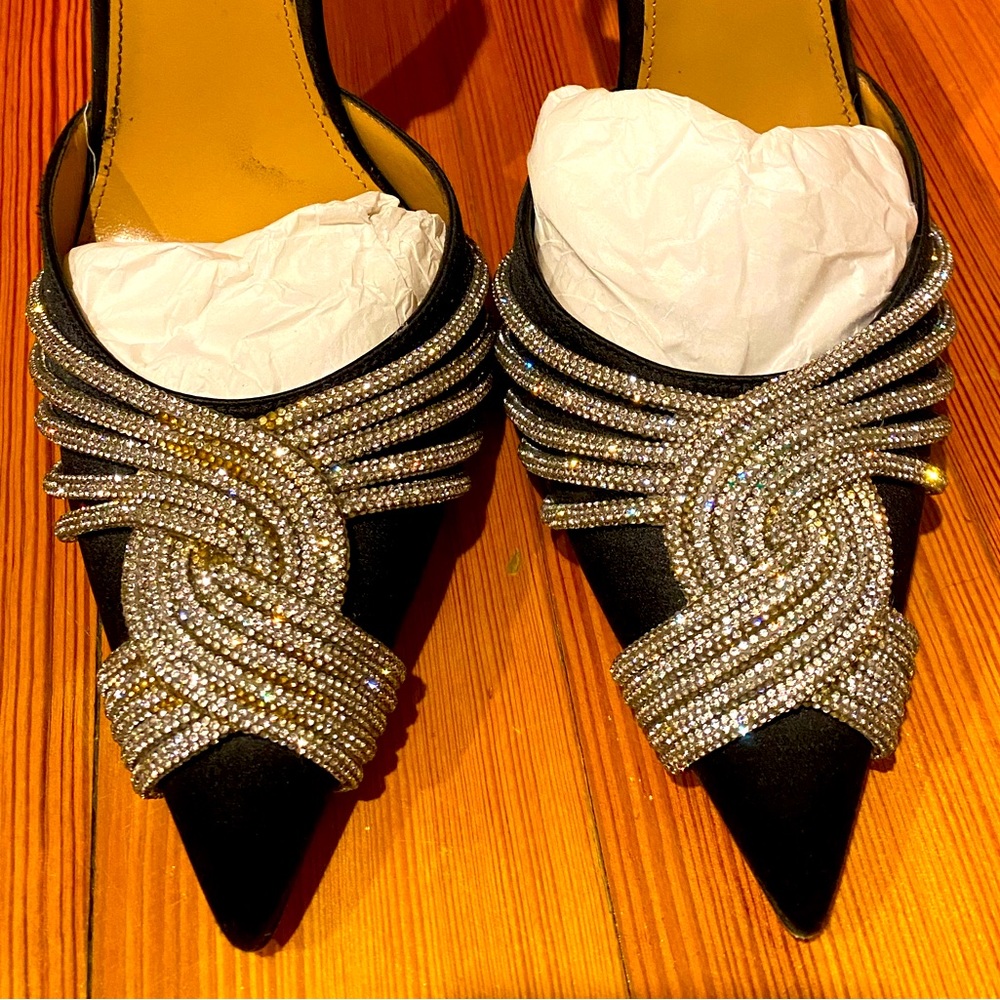 AQUAZZURA Gatsby sling satin 105 mm heel pumps crystal detail EU 40 $1,250